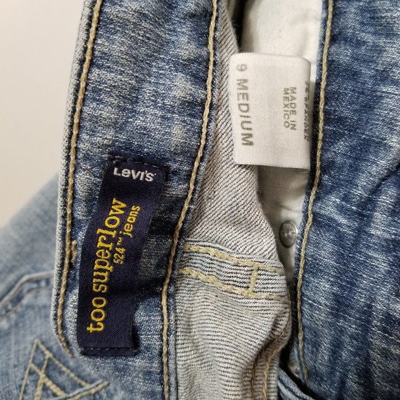 Levi's jeans 9 Too Superlow 524 bootcut flare denim whiskered lightly distressed - Picture 14 of 16